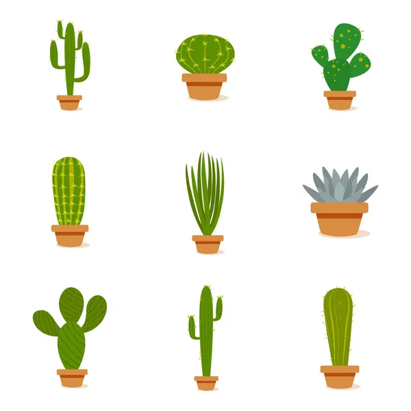 Set of cactus in a potplants — Stock Vector