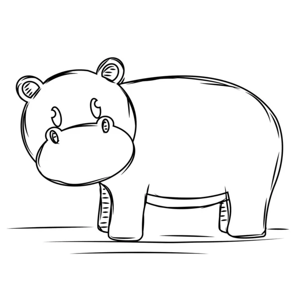 Cartoon of a cute hippopotamus sketch — Stock Vector