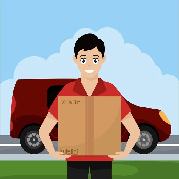 Delivery man with a package — Stock Vector