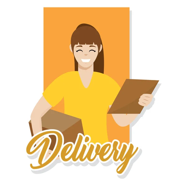 Delivery woman with a package — Stock Vector