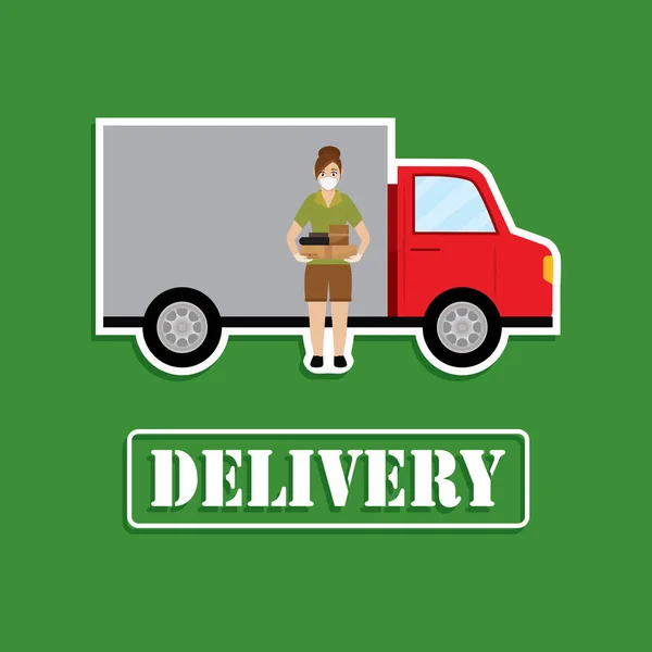 Delivery woman with a package — Stock Vector