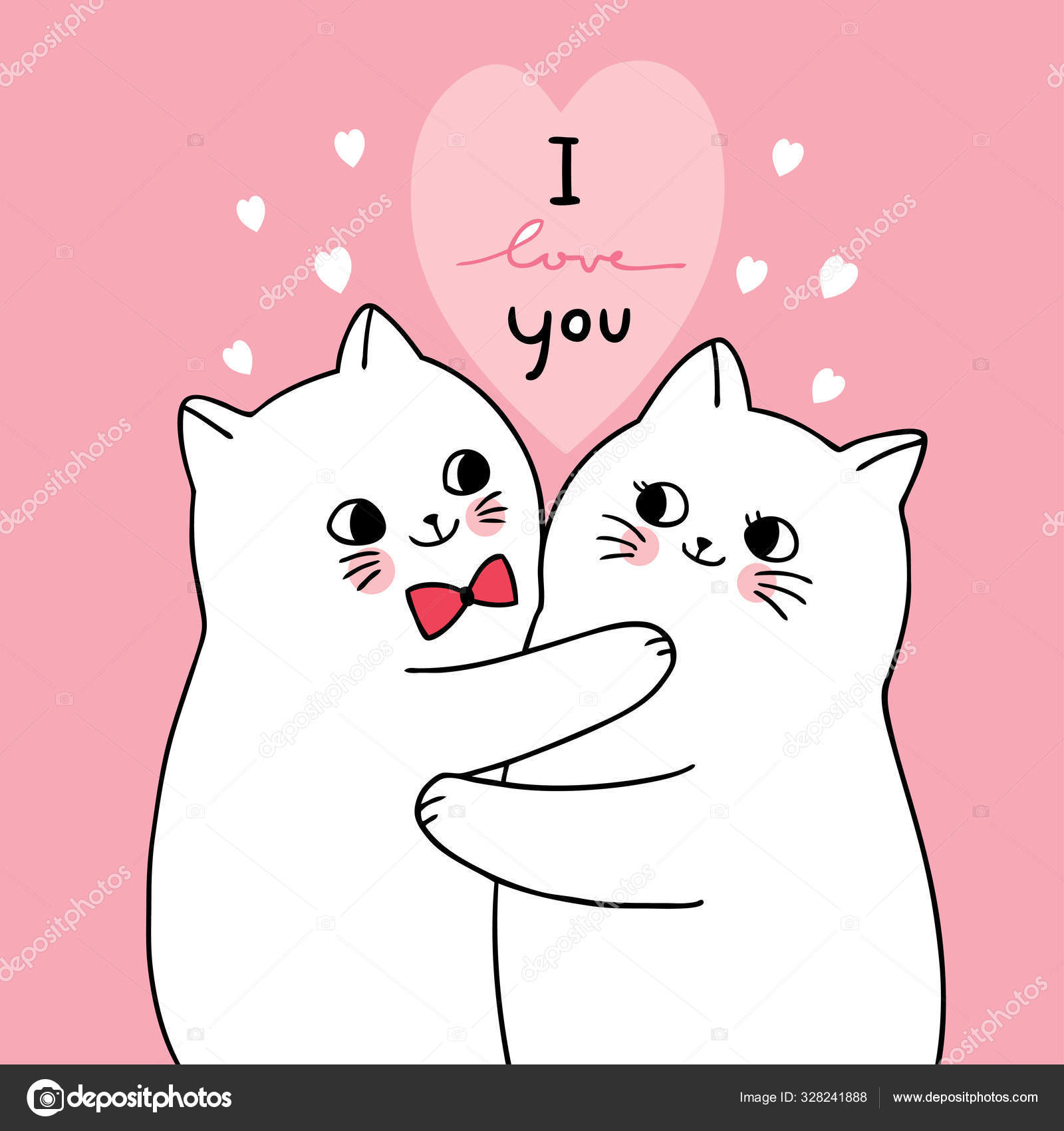 Cartoon Cute Valentines Day White Cats Lover Vector Stock Vector Image by  ©MeawZy #328241888