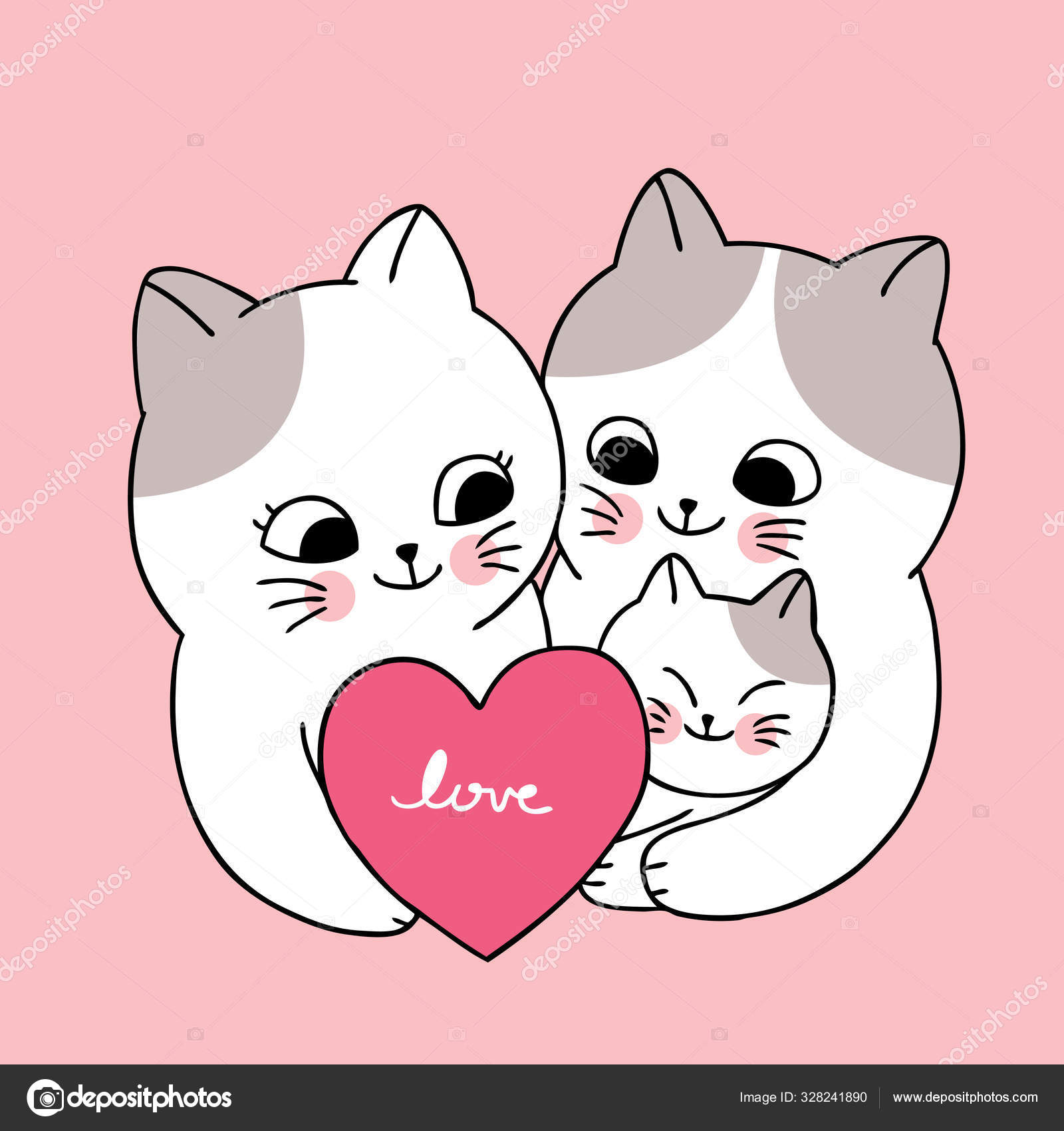 Cartoon Cute Valentines Day Family White Cats Heart Vector Stock Vector  Image by ©MeawZy #328241890