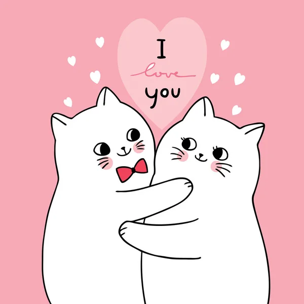 漫画かわいいバレンタインデー白い猫の恋人ベクトル — ストックベクタ