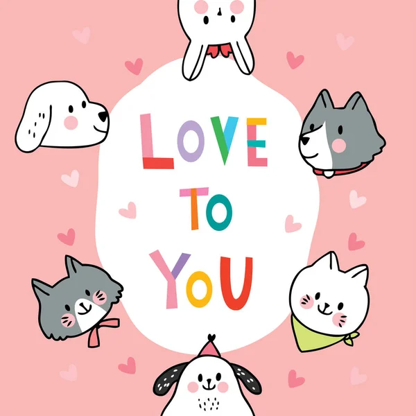 Dibujos Animados Lindo Día San Valentín Gatos Perros Doodle Vector — Vector de stock