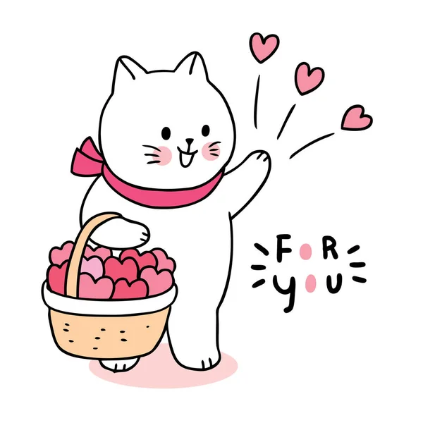 Мультфільм Милий День Святого Валентина Кіт Серця Кошику Вектор — стоковий вектор
