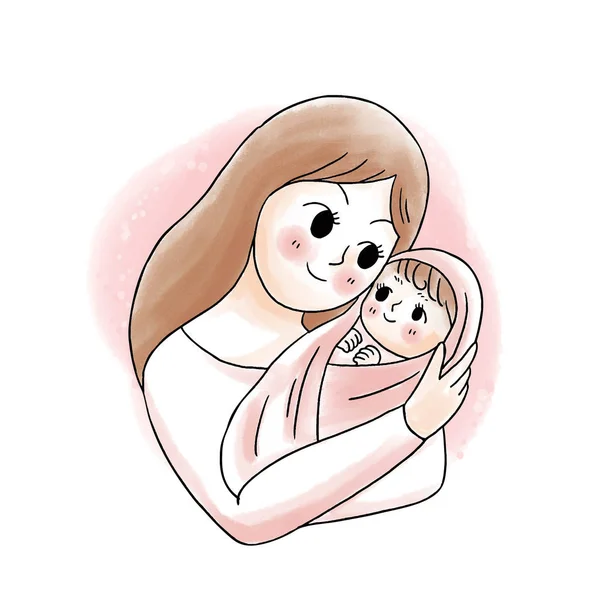 卡通可爱的甜妈妈抱着宝宝病媒 — 图库矢量图片
