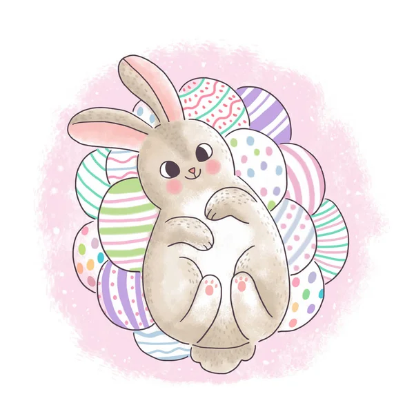 Dibujos Animados Lindo Día Pascua Huevos Dulces Vector Conejo — Archivo Imágenes Vectoriales