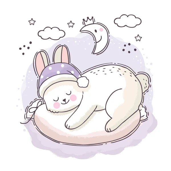 Cartoon Niedlichen Süßen Traum White Rabbit Schlafen Der Nacht Vektor — Stockvektor