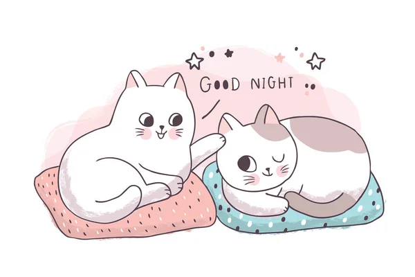 Cartoon Niedliche Freundschaft Katzen Sagen Gute Nacht Vektor — Stockvektor