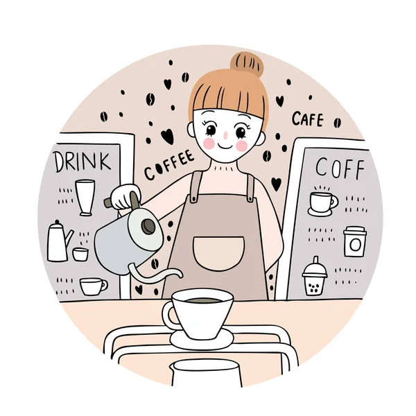 卡通可爱的咖啡店 女人和咖啡载体 — 图库矢量图片