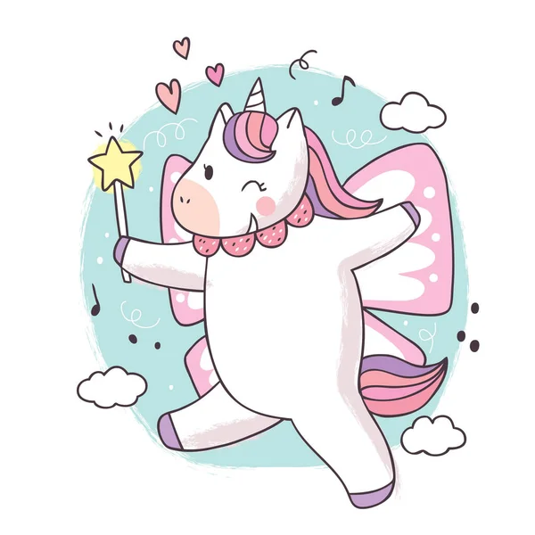 Cartoon Cute Unicorn Vector Manis - Stok Vektor