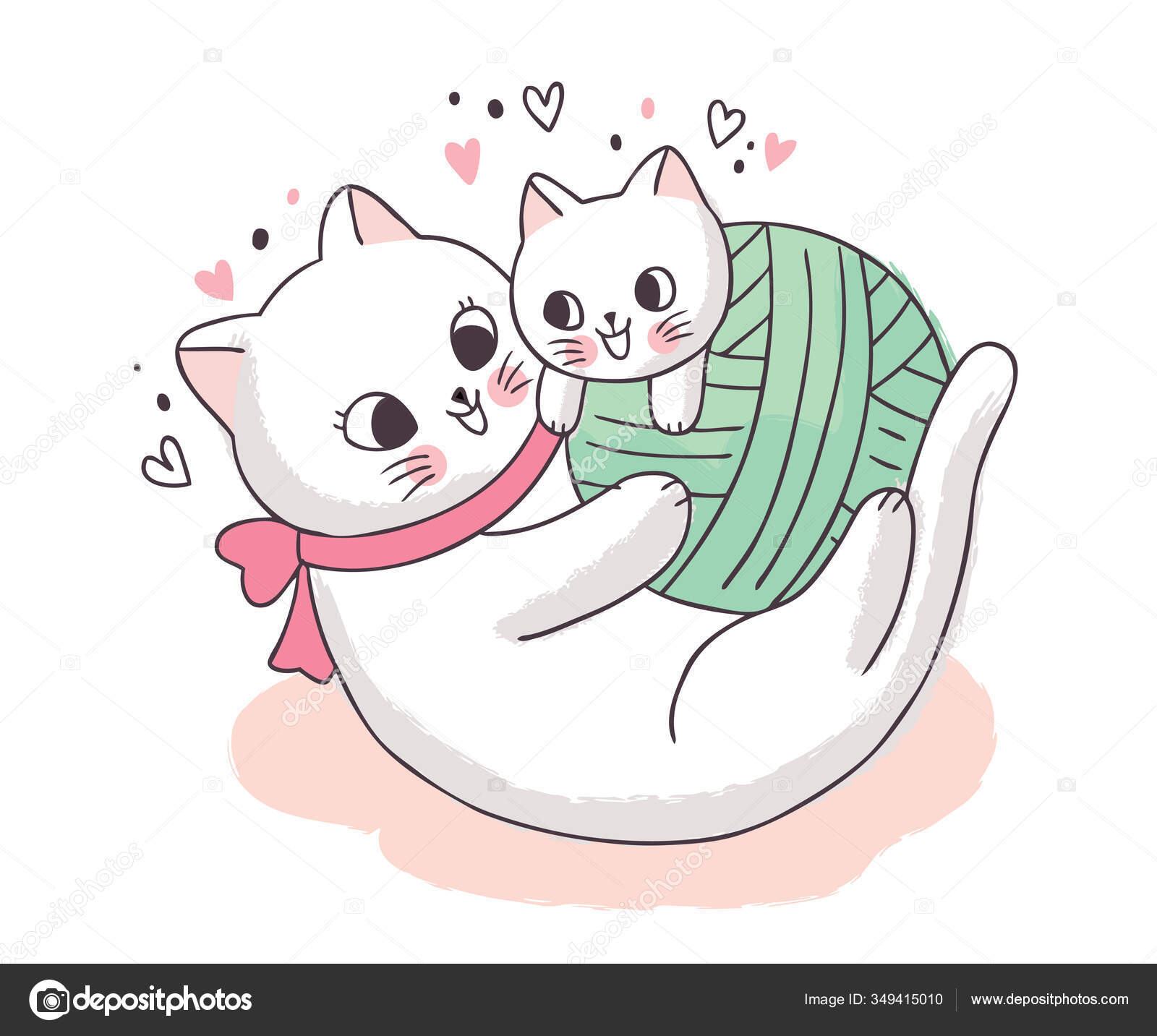 Cartoon Cute Adorable Mother Baby Cat Playing Vector Stock Vector Image by  ©MeawZy #349415010