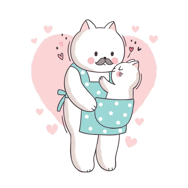 Dessin Animé Mignon Fête Des Pères Père Amour Bébé Chat — Image vectorielle