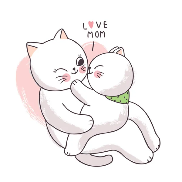 Dibujos Animados Lindo Adorable Madre Bebé Gato Besos Vector — Vector de stock