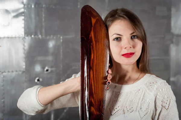 Young woman with propeller — Stock Photo, Image