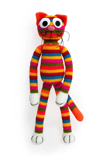 Трикотажная игрушка - полосатая кошка Лицензионные Стоковые Фото