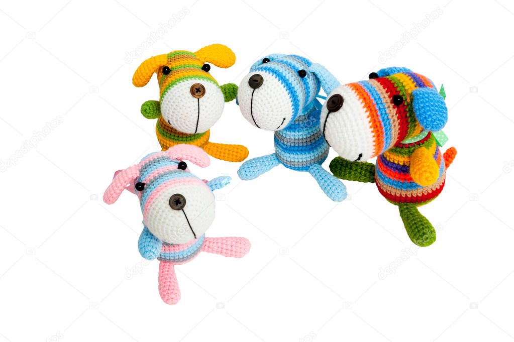 Knitted toys - four striped dogs