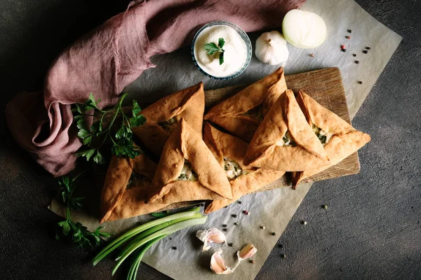 Tatar Pie Triangle Echpochmak, Russian Kurnik, Delicious Pastry