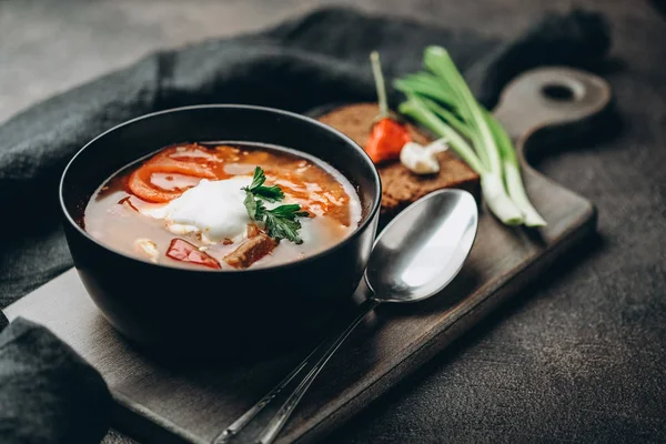 Soupe Russe Traditionnelle Ukrainienne Bortsch Avec Des Ingrédients Des Épices — Photo