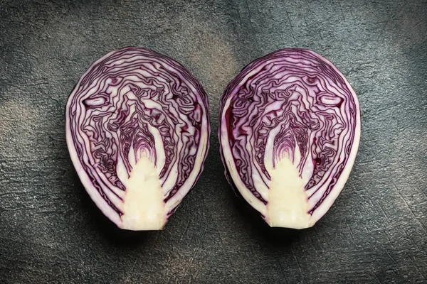 Fresh Red Cabbage Black Background Top View Copy Space — Stock Photo, Image
