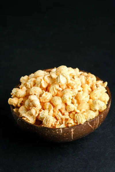 Popcorn Cheese Caramel Popcorn Dark Background Top View Copy Space — Stock Photo, Image