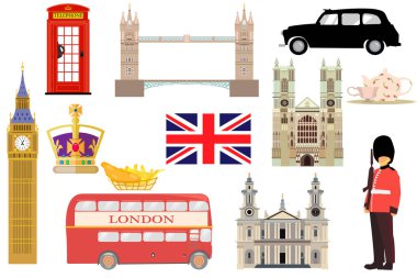 Set of famous london symbols. clipart
