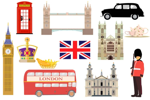 Uppsättning berömda London symboler. — Stock vektor