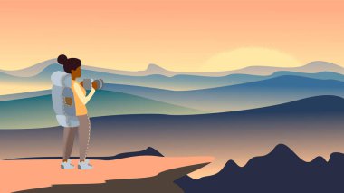 Tırmanma, Trekking, Yürüyüş, Yürüyüş konulu Web vektör çizimi.
