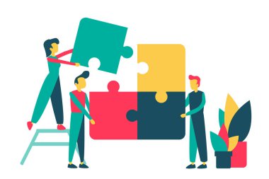 Yapboz ve karakterlerle yaratıcı takım çalışması kavramı