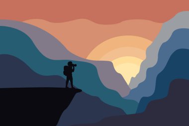 Tırmanma, Trekking, Yürüyüş, Yürüyüş konulu Web vektör çizimi.