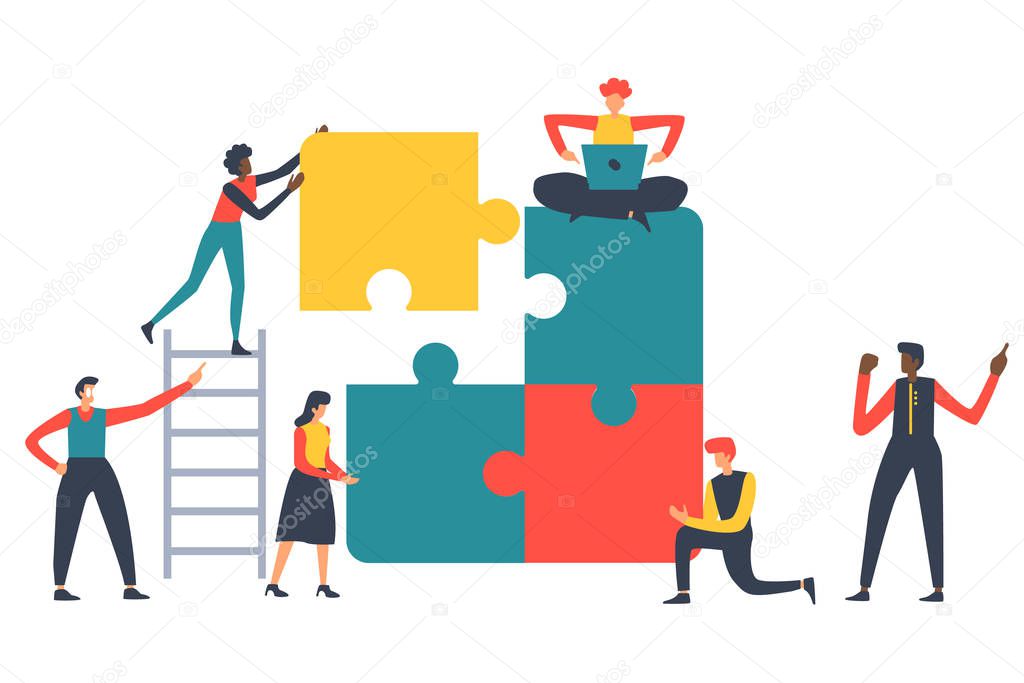 Puzzle teamwork concept vector illustration for business andfinance walpaper and brochure cover.
