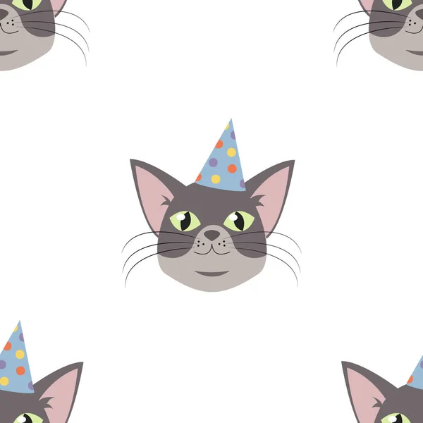 Vector Cat κεφάλι για γάτες γενέθλια γιορτή ευχετήρια κάρτα ή πρόσκληση πανό απρόσκοπτη μοτίβο. — Διανυσματικό Αρχείο