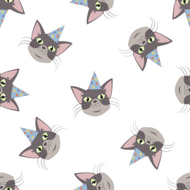 Kediler için vektör kedi kafası. Doğum günü kutlaması kartı ya da davetiye pankartları..