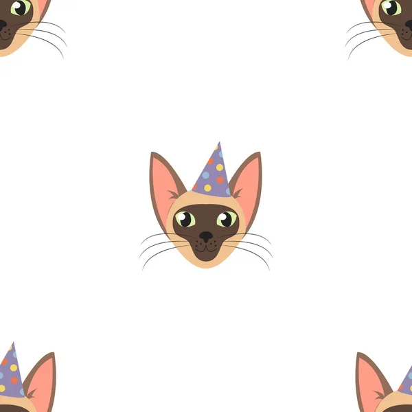Vector siamese Cat κεφάλι για γάτες γιορτή γενεθλίων ευχετήρια κάρτα ή πρόσκληση πανό απρόσκοπτη μοτίβο. — Διανυσματικό Αρχείο