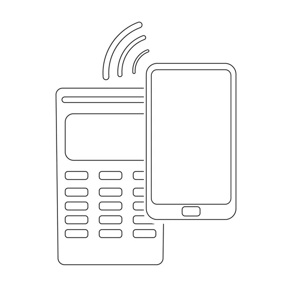 Icône linéaire de paiement NFC. Réception de caisse, lecteur de code QR, smartphone NFC . — Image vectorielle