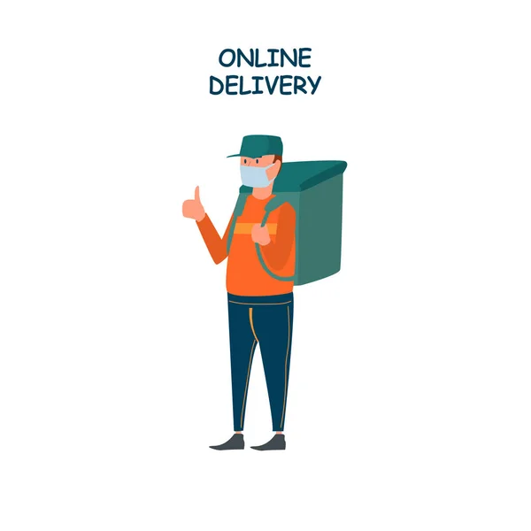 Poster concept for home delivery. Restaurant or supermarket delivering food at doorstep in quarantine. Sitting home and Order online food at anytime. — Stock Vector