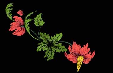 Nakış yaka satırı için. Vintage tarzı çiçek süsleme