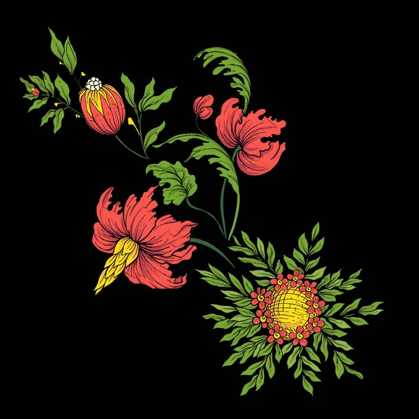 Вышивка для ошейника. Цветочный орнамент в винтажном стиле — стоковый вектор