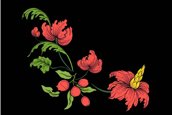 Bordado para a linha de colarinho. Ornamento floral em estilo vintage —  Vetores de Stock