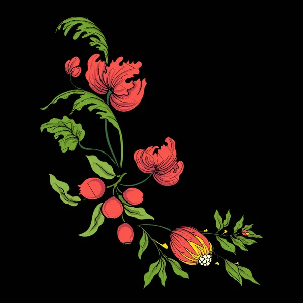 Κέντημα για τη γραμμή γιακάς. Floral στολίδι σε στυλ vintage — Διανυσματικό Αρχείο