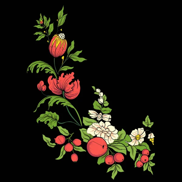 Stickerei für die Kragenlinie. Blumenschmuck im Vintage-Stil — Stockvektor