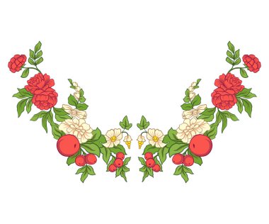 Nakış yaka satırı için. Vintage tarzı çiçek süsleme