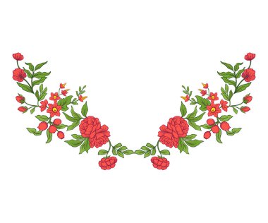 Nakış yaka satırı için. Vintage tarzı çiçek süsleme