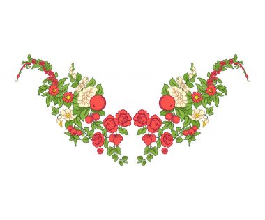 Nakış yaka satırı için. Vintage tarzı çiçek süsleme