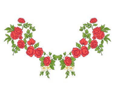 Nakış yaka satırı için. Vintage tarzı çiçek süsleme