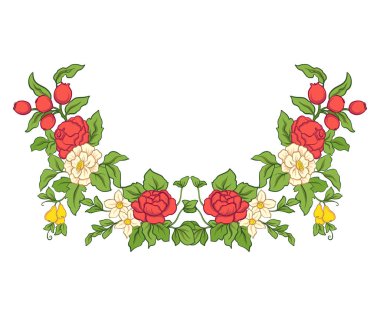 Nakış yaka satırı için. Vintage tarzı çiçek süsleme