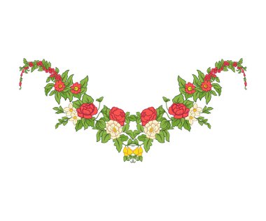 Nakış yaka satırı için. Vintage tarzı çiçek süsleme