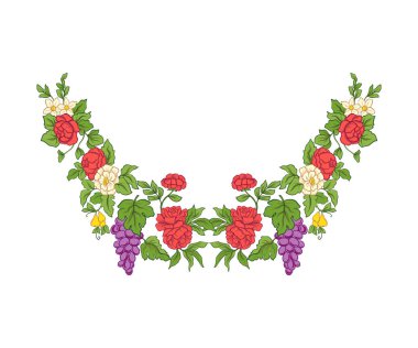 Nakış yaka satırı için. Vintage tarzı çiçek süsleme