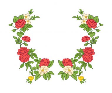 Nakış yaka satırı için. Vintage tarzı çiçek süsleme